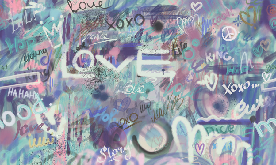 Graffiti Love, Purple Mural Wallpaper