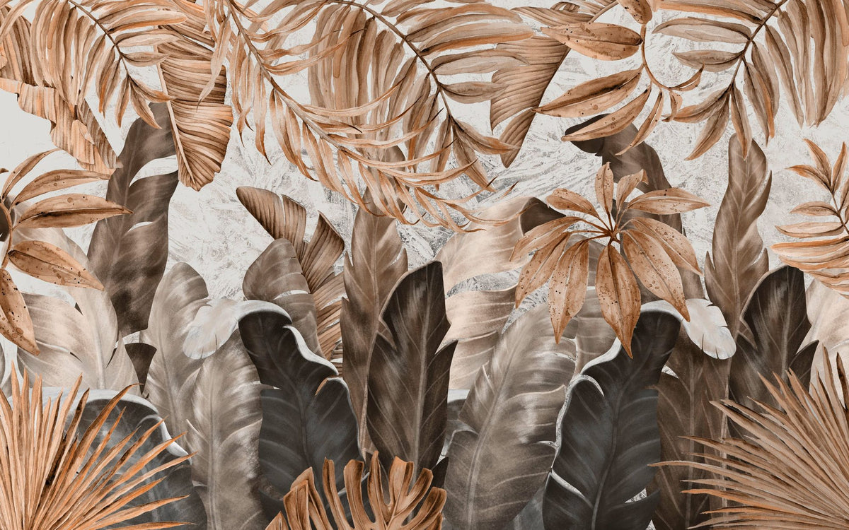 Smiling Sepia Leaves Mural Wallpaper - pure wallpaper artwork