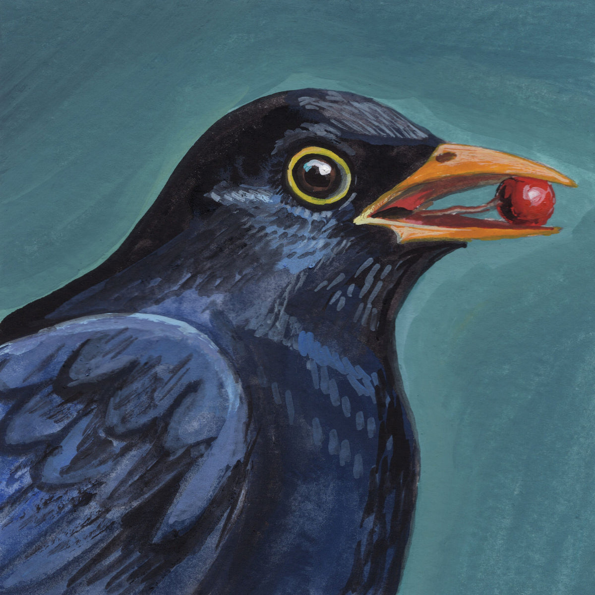 Black Bird with a Berry Mural Wallpaper - pure wallpaper artwork