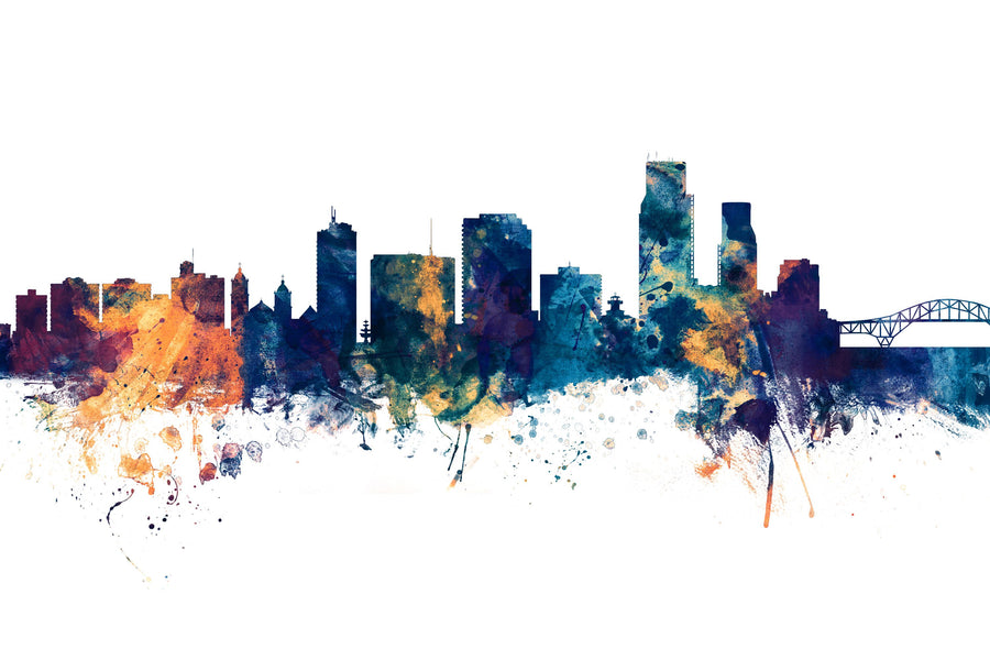 Corpus Christi Texas Skyline Blue & Bronze Mural Wallpaper
