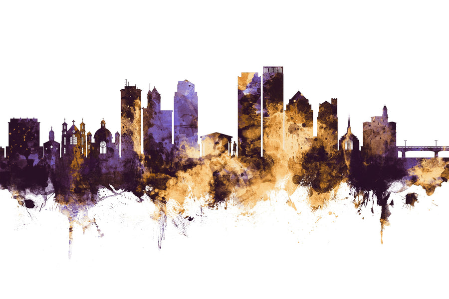 Dayton Ohio Skyline Purple & Gold Mural Wallpaper