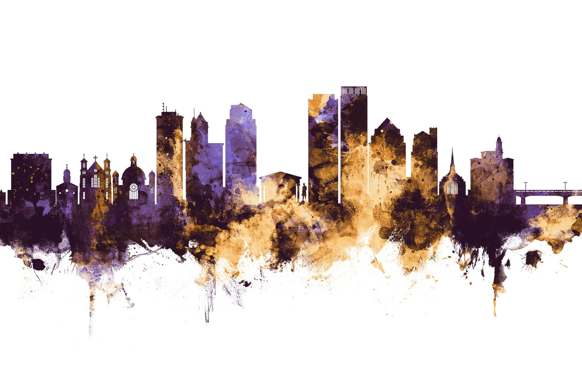 Dayton Ohio Skyline Purple & Gold Mural Wallpaper - pure wallpaper artwork