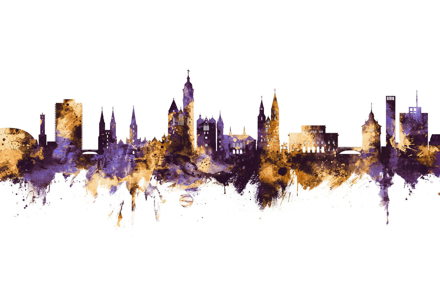 Braunschweig Germany Skyline Purple & Gold Mural Wallpaper