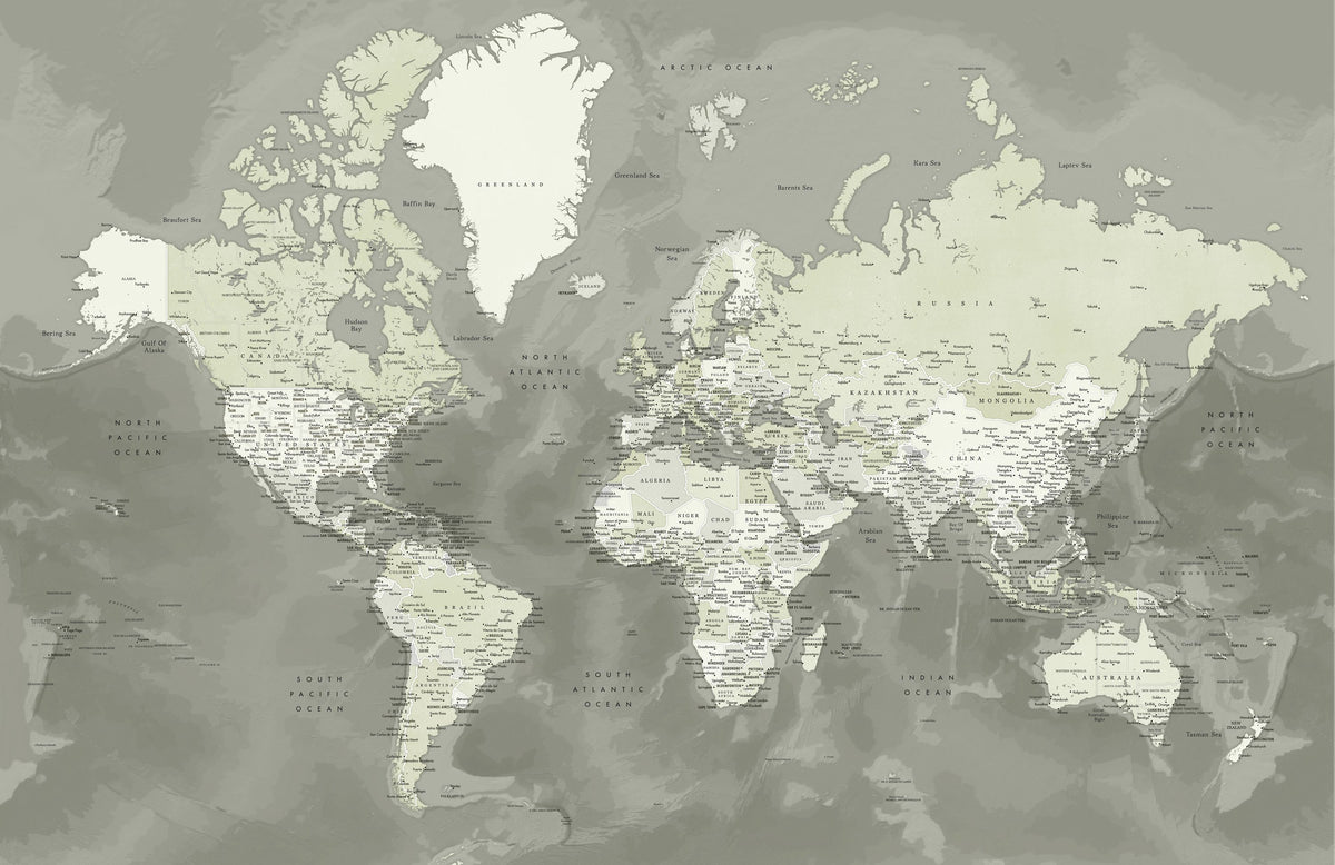 World Map Cities - Faolan Mural Wallpaper - pure wallpaper artwork