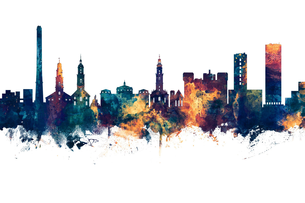 Erlangen Germany Skyline Blue & Bronze Mural Wallpaper - pure wallpaper artwork
