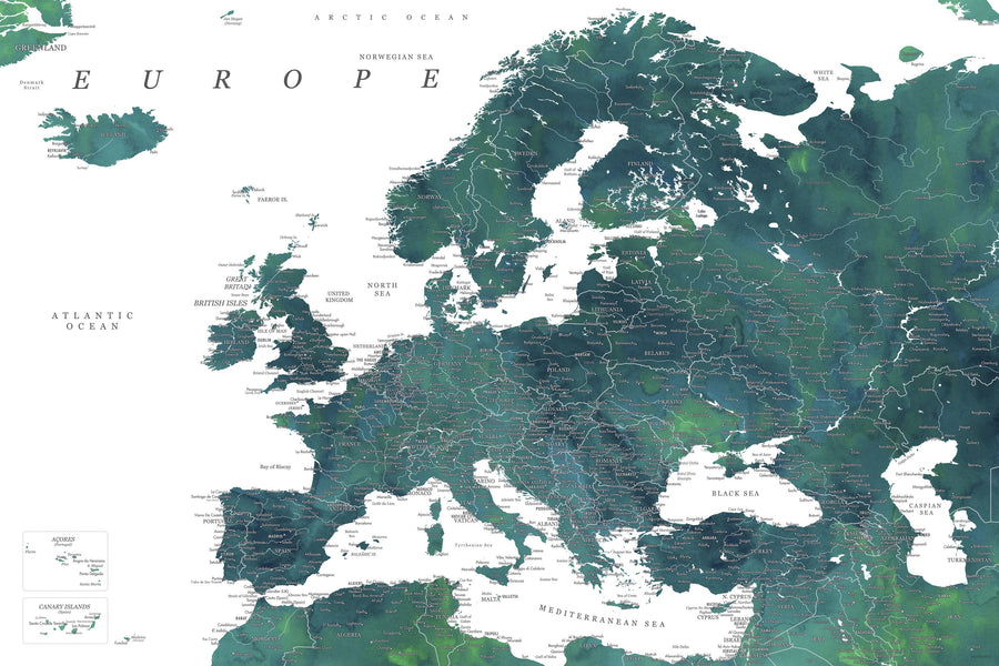 Europe Map Detailed - Nyla Mural Wallpaper
