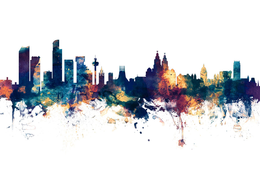 Liverpool England Skyline Blue & Bronze Mural Wallpaper