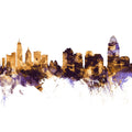 Cincinnati Ohio Skyline Purple & Gold Mural Wallpaper - pure wallpaper artwork