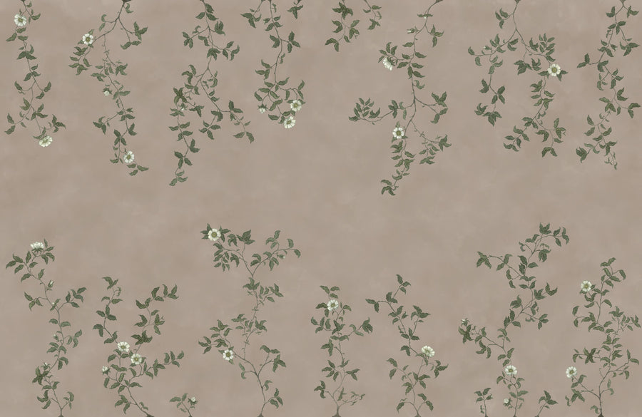 Rambling Rose, Ivory on Beige Mural Wallpaper