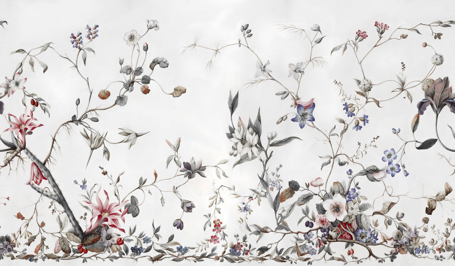 My Floral Abode, Gray Mural Wallpaper