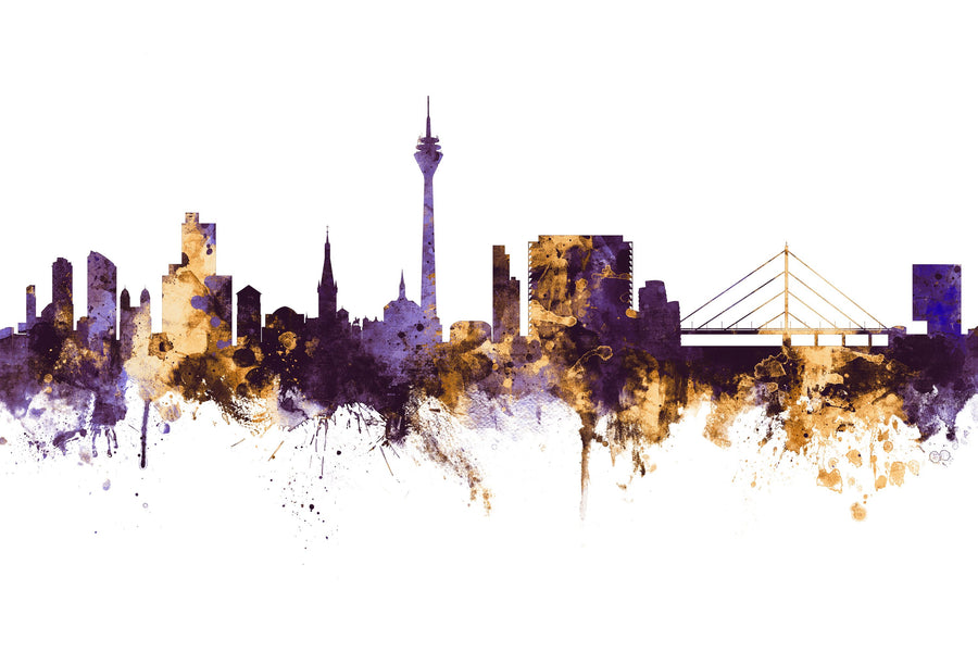 Düsseldorf Germany Skyline Purple & Gold Mural Wallpaper