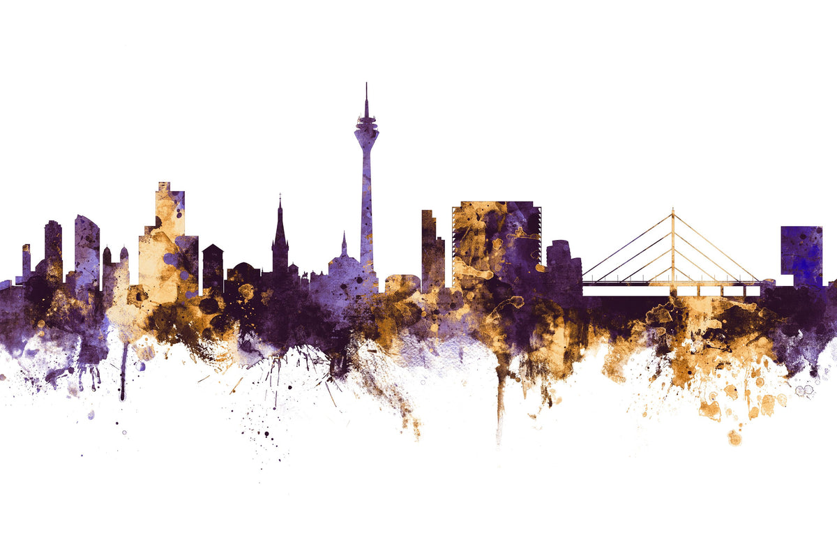 Düsseldorf Germany Skyline Purple & Gold Mural Wallpaper - pure wallpaper artwork