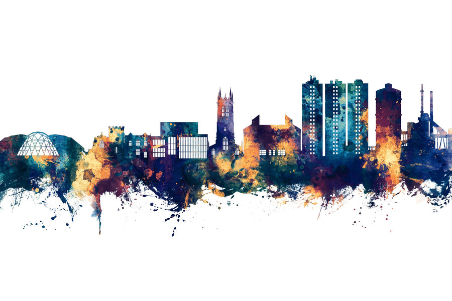 Scunthorpe England Skyline Blue & Bronze Mural Wallpaper
