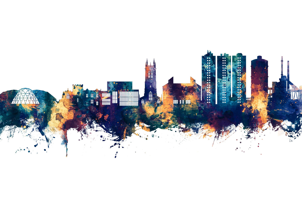 Scunthorpe England Skyline Blue & Bronze Mural Wallpaper - pure wallpaper artwork