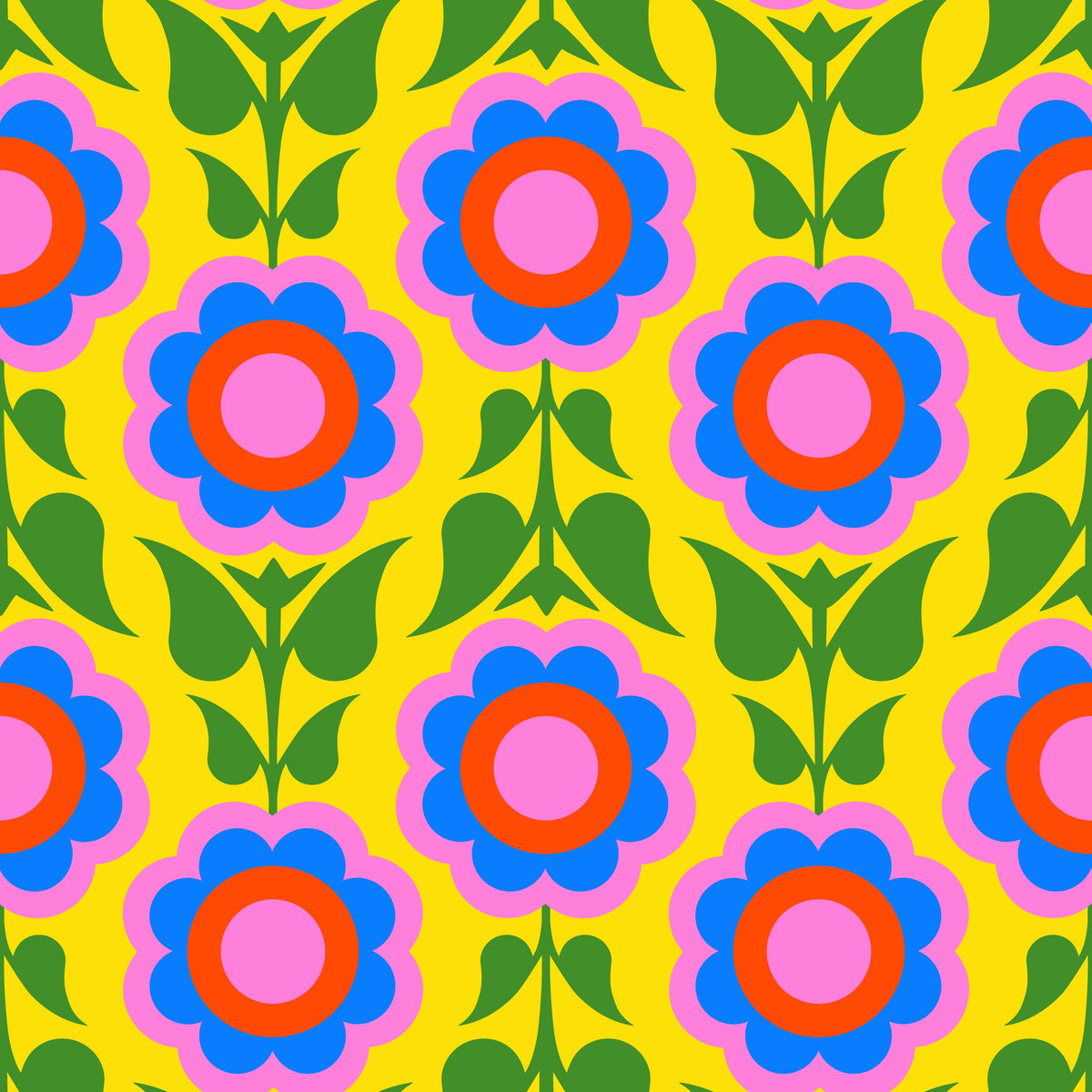 Retro Bold Blooms, Bright Mural Wallpaper - pure wallpaper artwork