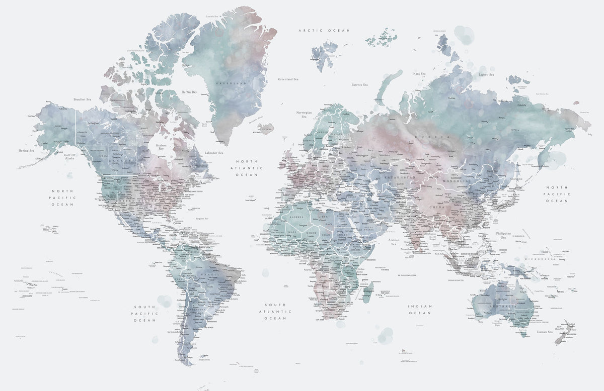World Map Cities - Fufu Mural Wallpaper - pure wallpaper artwork