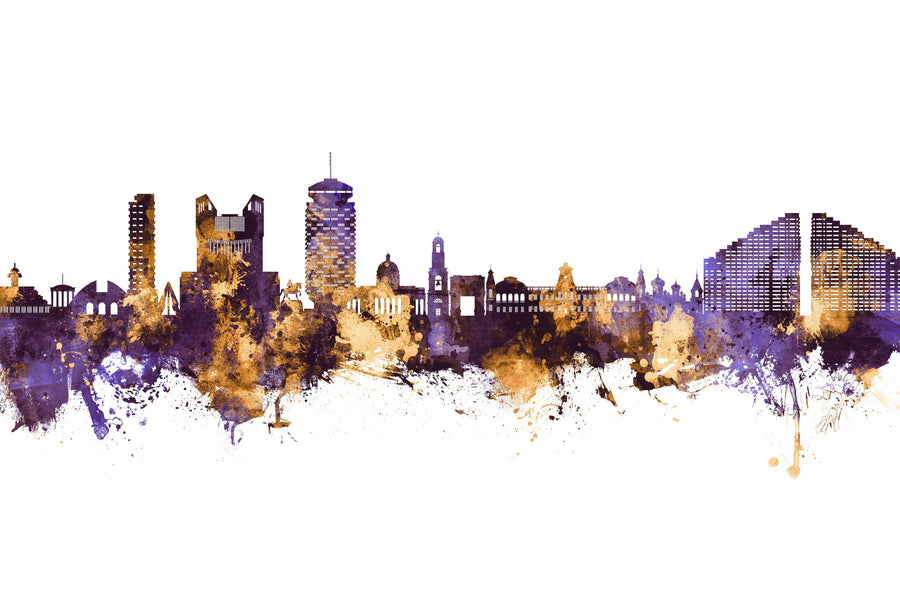 Chisinau Moldova Skyline Purple & Gold Mural Wallpaper