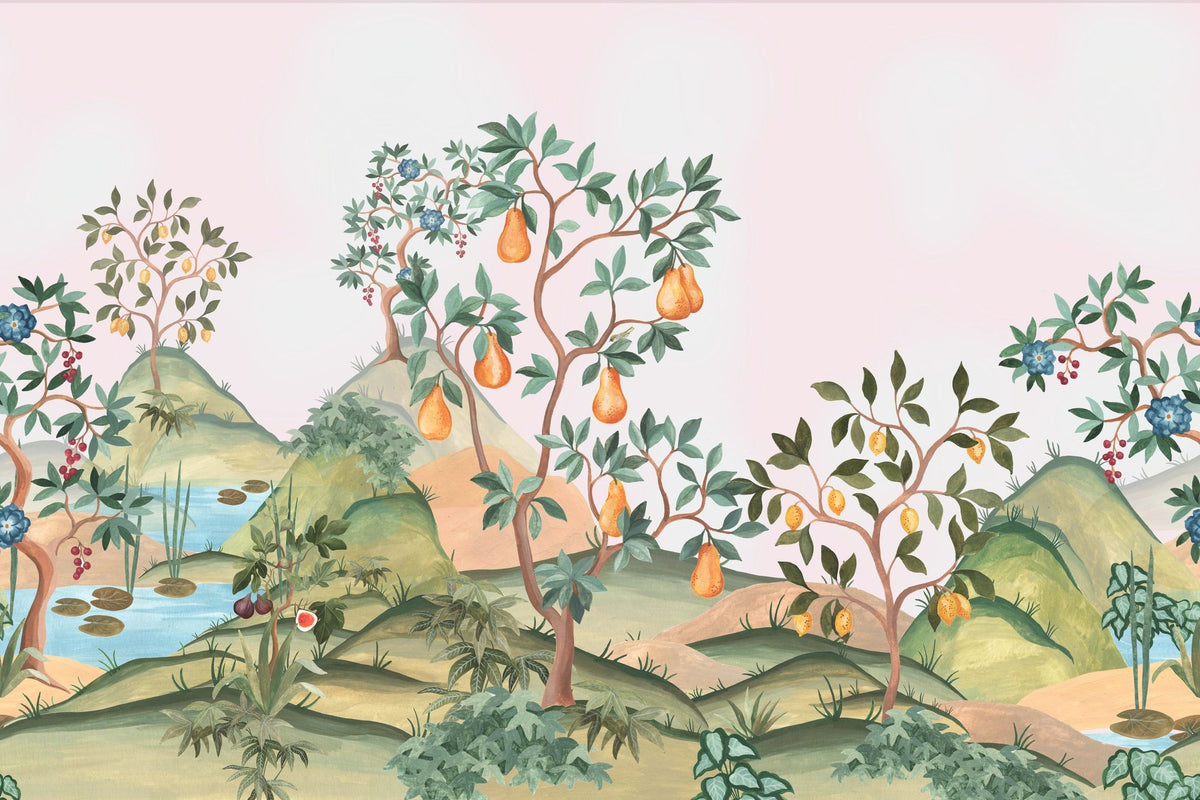 Orchard Reverie (no Animals), Soft Pink Mural Wallpaper - pure wallpaper artwork