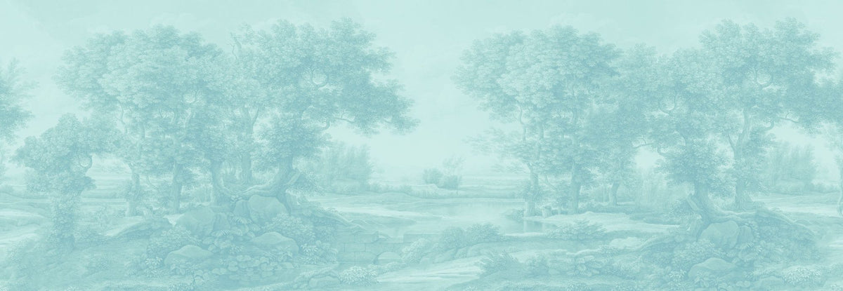 Riverbank Oak Landscape, Seafoam Mural Wallpaper - pure wallpaper artwork