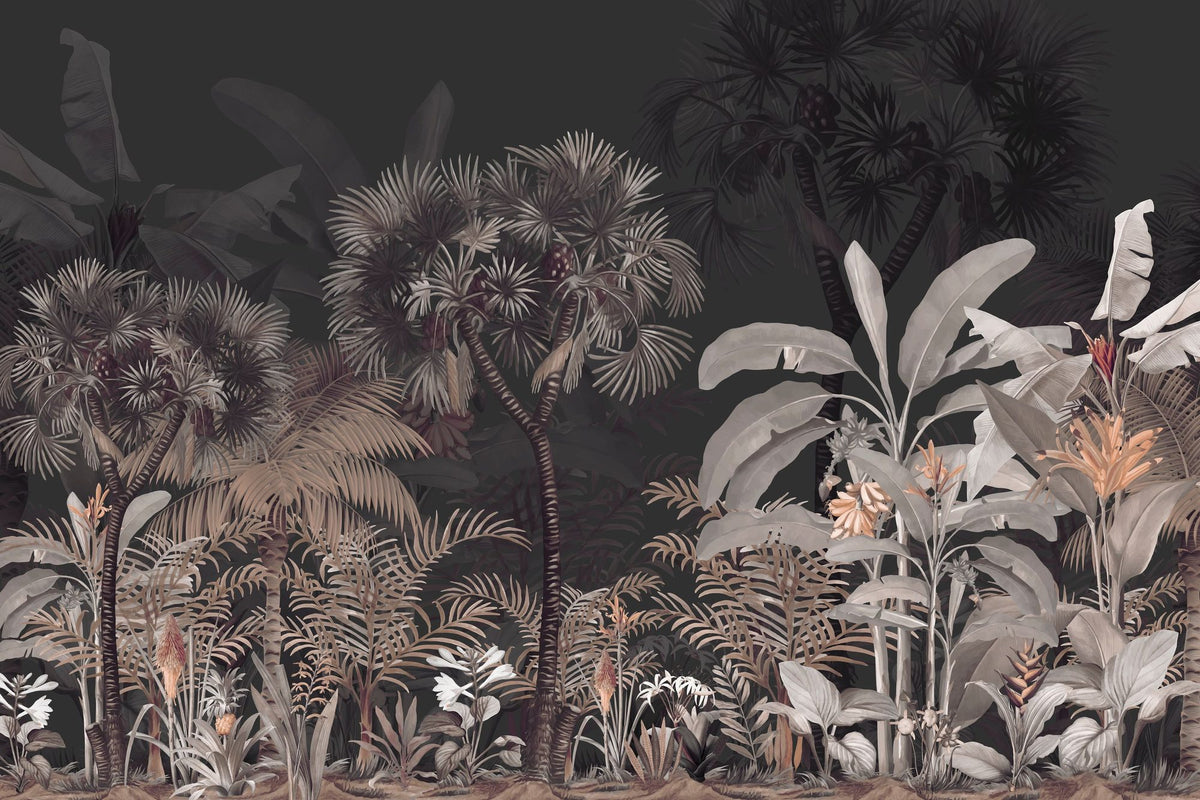 Tropical Forest Strolls Dark Gray Mural Wallpaper - pure wallpaper artwork