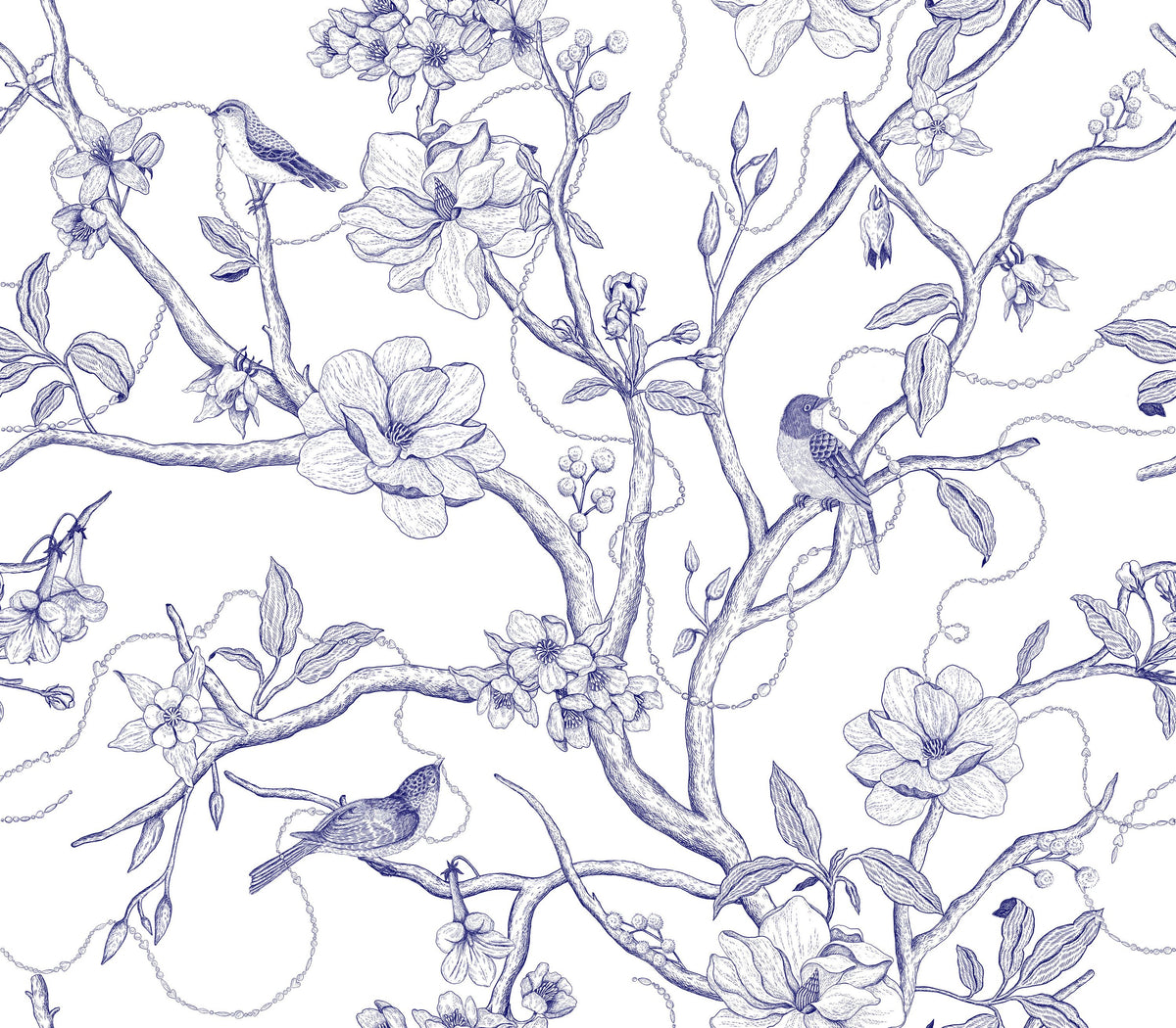 Trailing Tree of Life, Blue on White Mural Wallpaper - pure wallpaper artwork