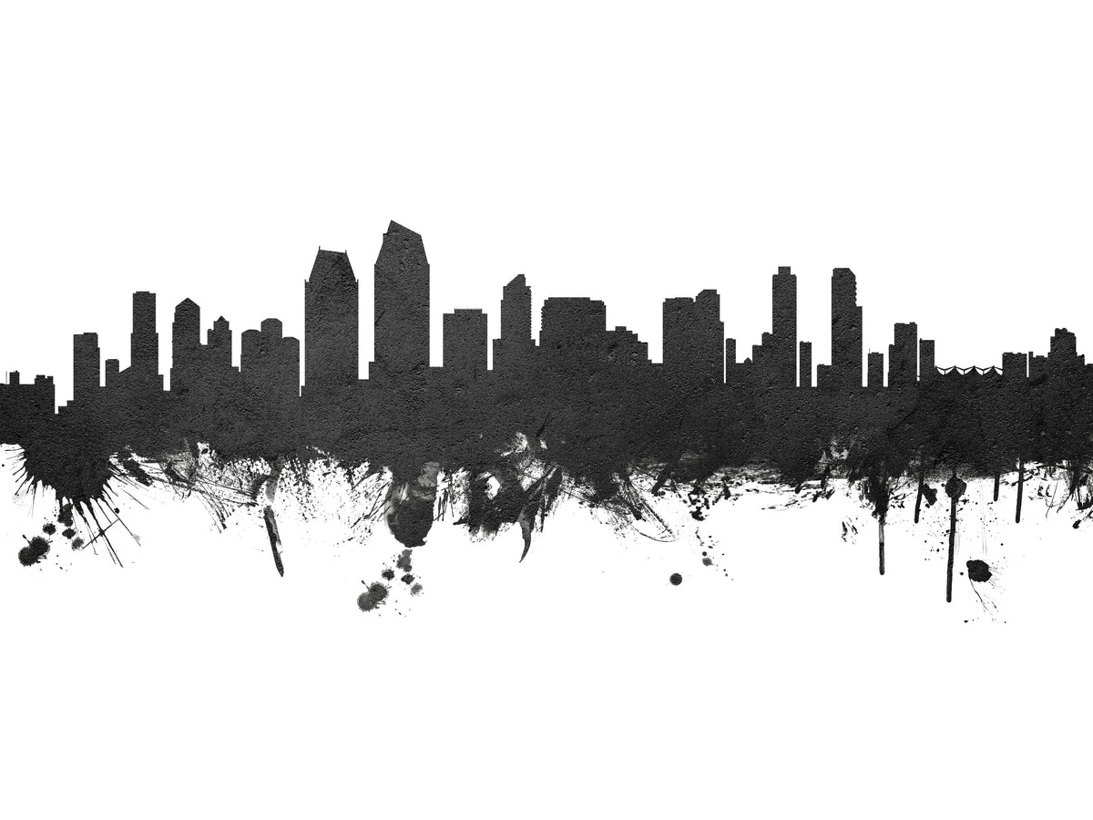 San Diego California Skyline Black & White Mural Wallpaper - pure wallpaper artwork