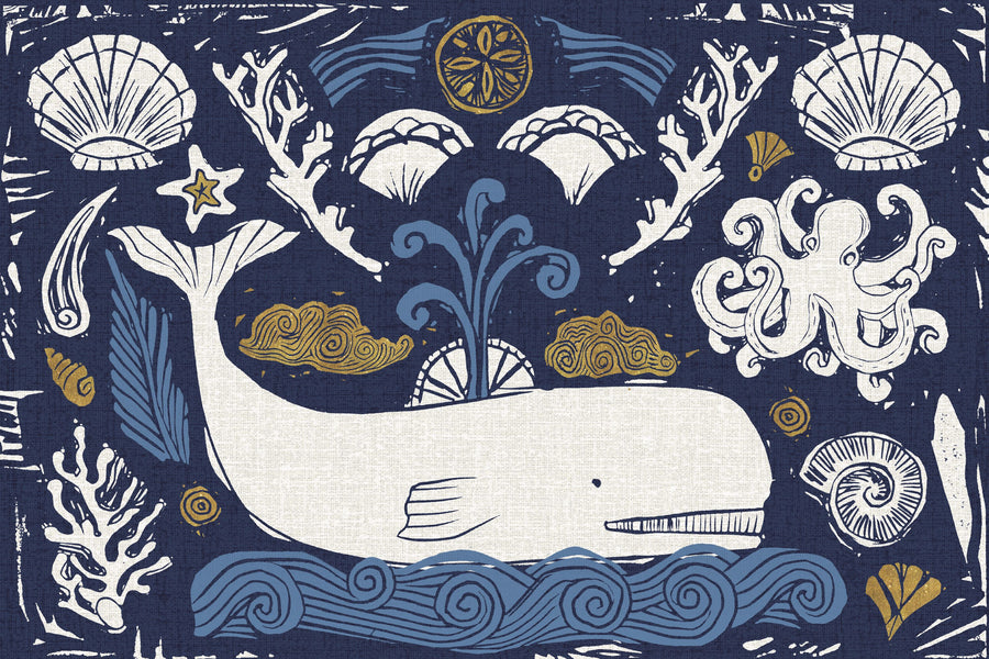 Whale Seas Blue Mural Wallpaper
