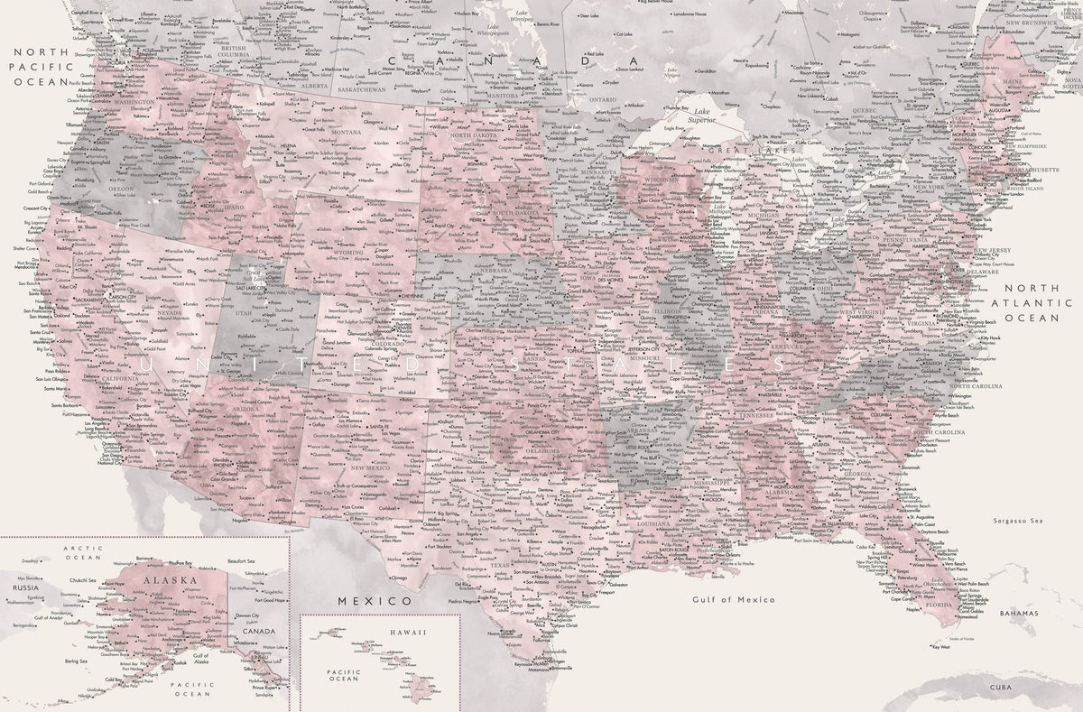 US Map Detailed - Madelia Mural Wallpaper - pure wallpaper artwork