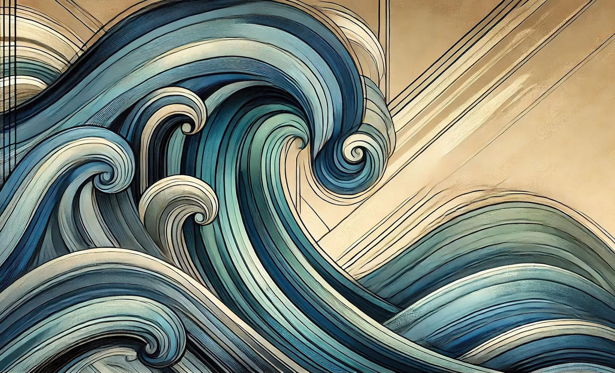 Ocean Waves in Art Deco Mural Wallpaper - pure wallpaper artwork