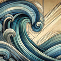 Ocean Waves in Art Deco Mural Wallpaper - pure wallpaper artwork