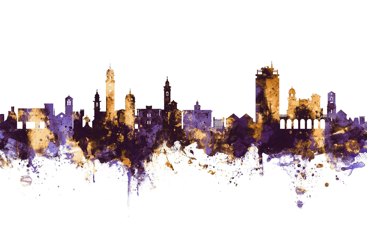 Lugano Switzerland Skyline Purple & Gold Mural Wallpaper - pure wallpaper artwork