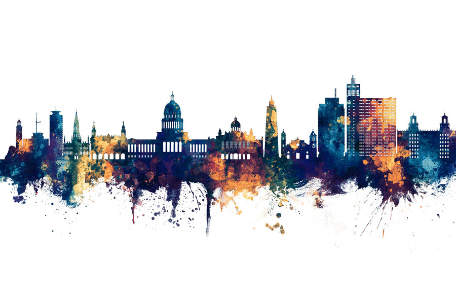 Havana Cuba Skyline Blue & Bronze Mural Wallpaper