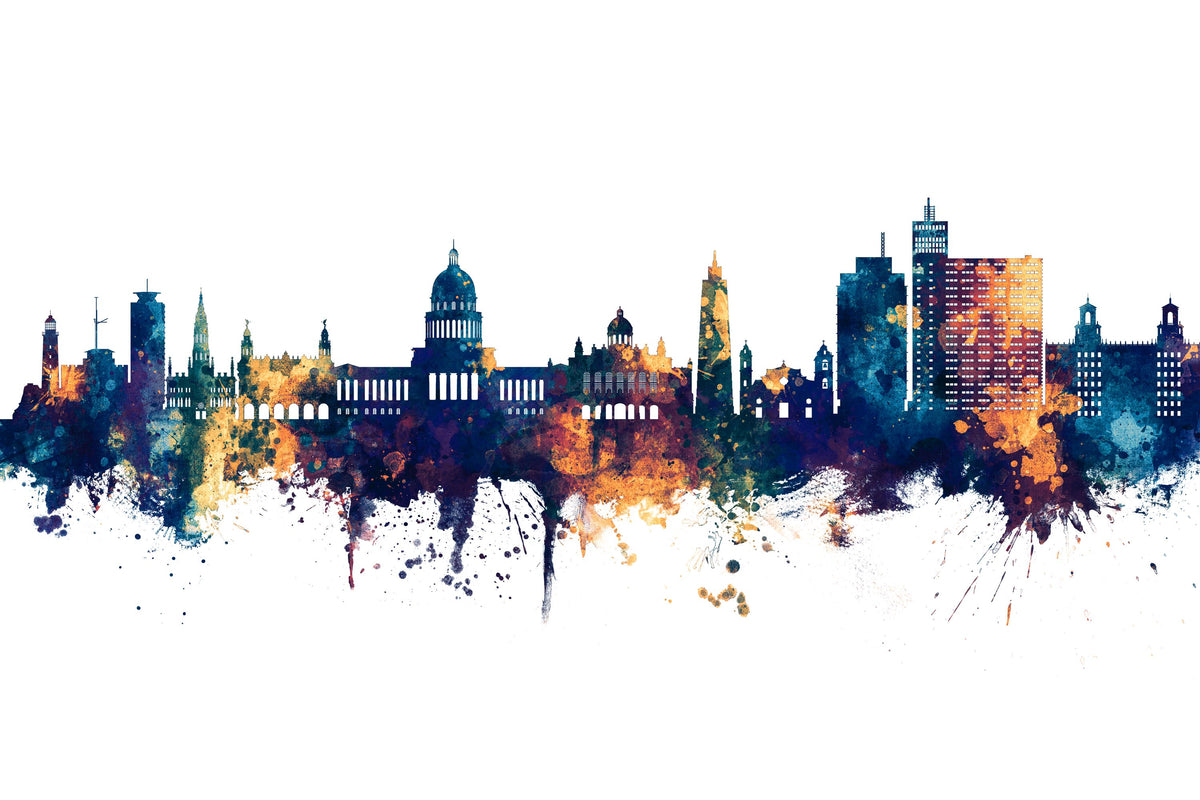 Havana Cuba Skyline Blue & Bronze Mural Wallpaper - pure wallpaper artwork