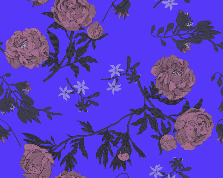 Peony Passion, Ultramarine Mural Wallpaper