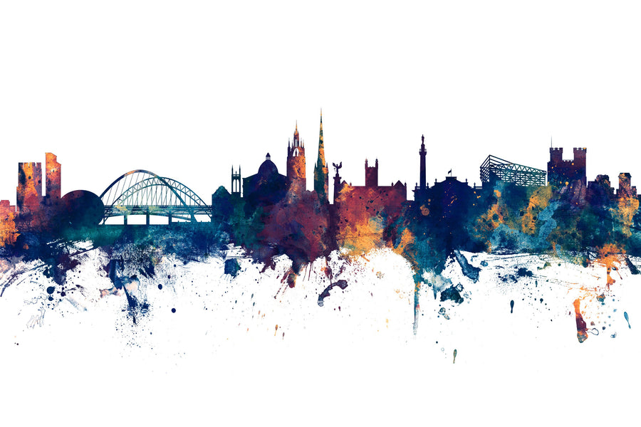 Newcastle England Skyline Blue & Bronze Mural Wallpaper