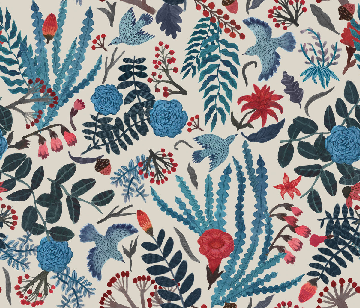Wonderland Birds, Light Mural Wallpaper - pure wallpaper artwork