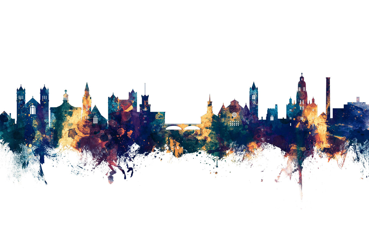 Nashua New Hampshire Skyline Blue & Bronze Mural Wallpaper - pure wallpaper artwork