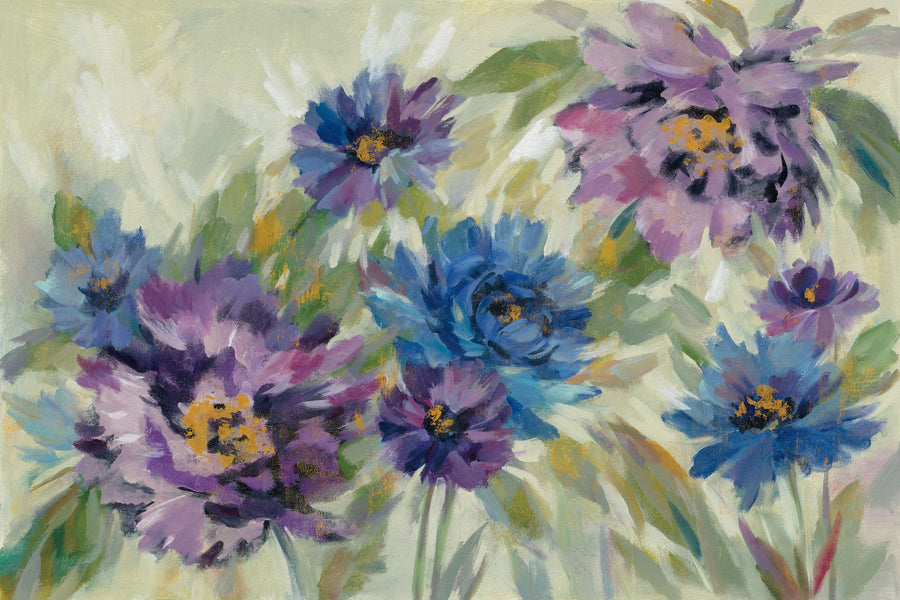 Bold Blue and Lavender Flowers Mural Wallpaper
