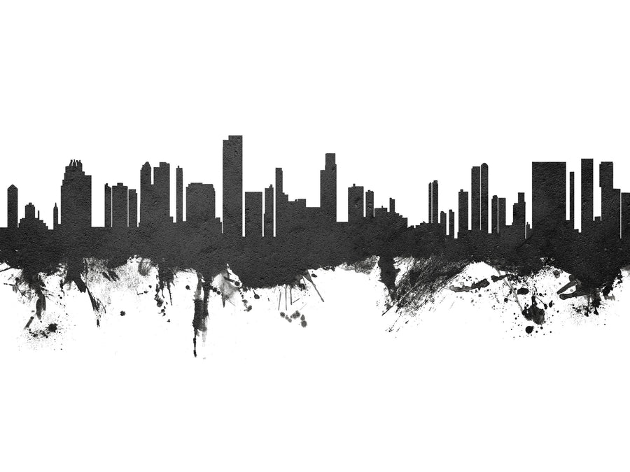 Honolulu Hawaii Skyline Black & White Mural Wallpaper