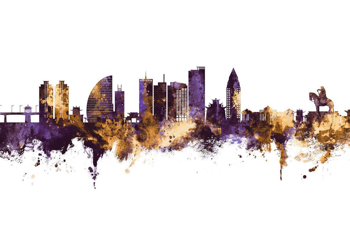 Ulaanbaatar Mongolia Skyline Purple & Gold Mural Wallpaper - pure wallpaper artwork