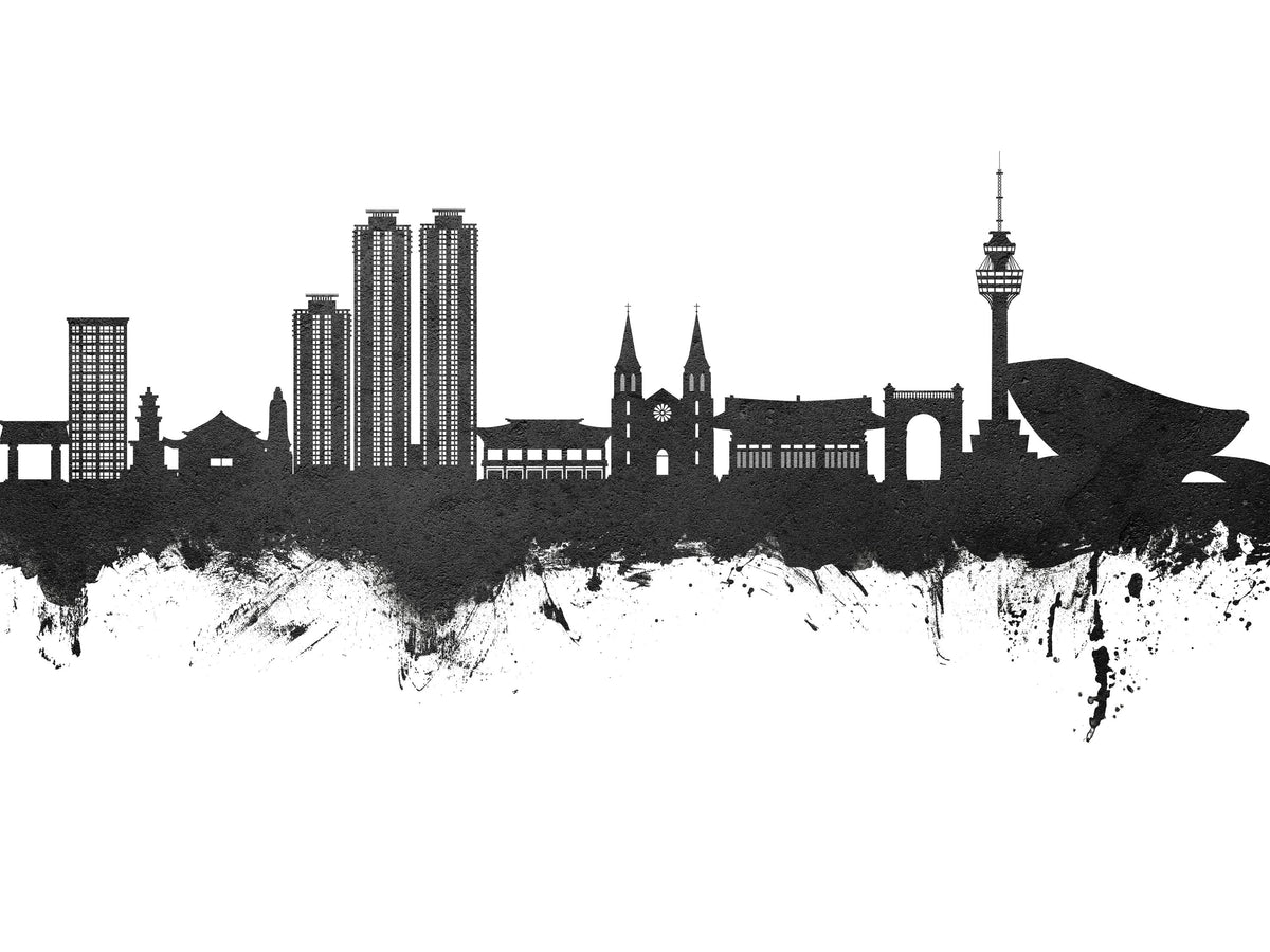 Daegu South Korea Skyline Black & White Mural Wallpaper - pure wallpaper artwork