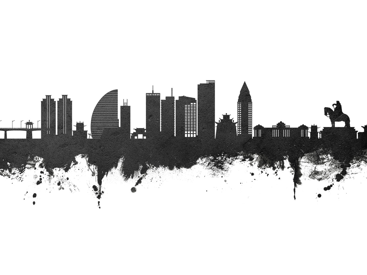 Ulaanbaatar Mongolia Skyline Black & White Mural Wallpaper - pure wallpaper artwork