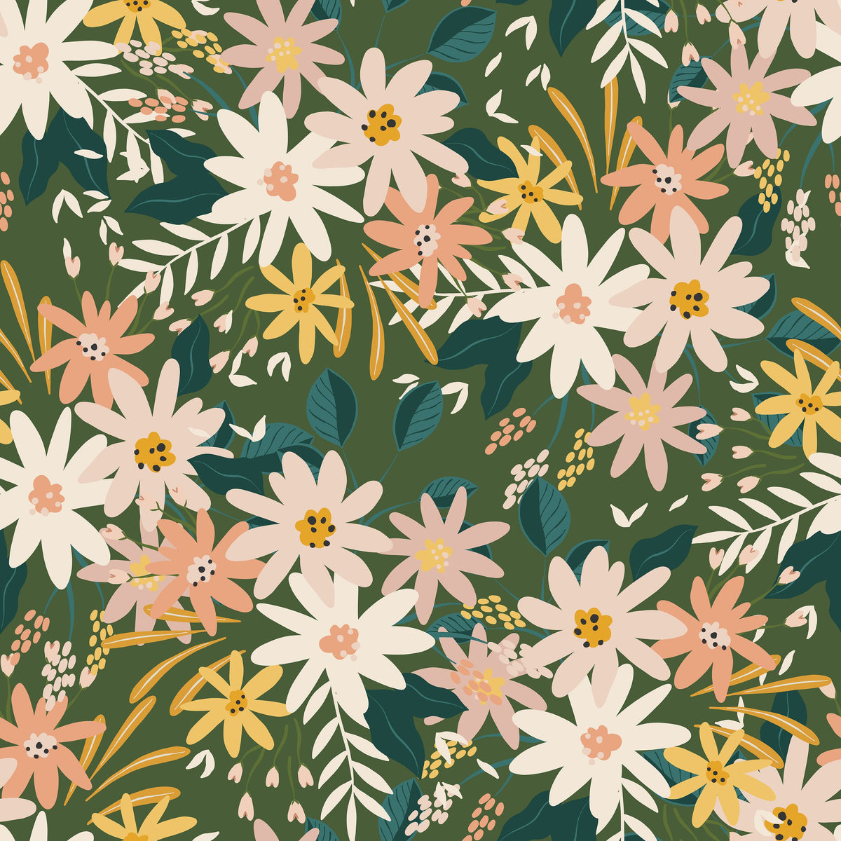 Market Flowers on Green Mural Wallpaper - pure wallpaper artwork