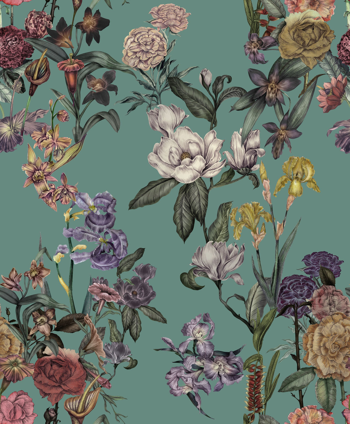 Floral Gaze, Turquoise Mural Wallpaper - pure wallpaper artwork