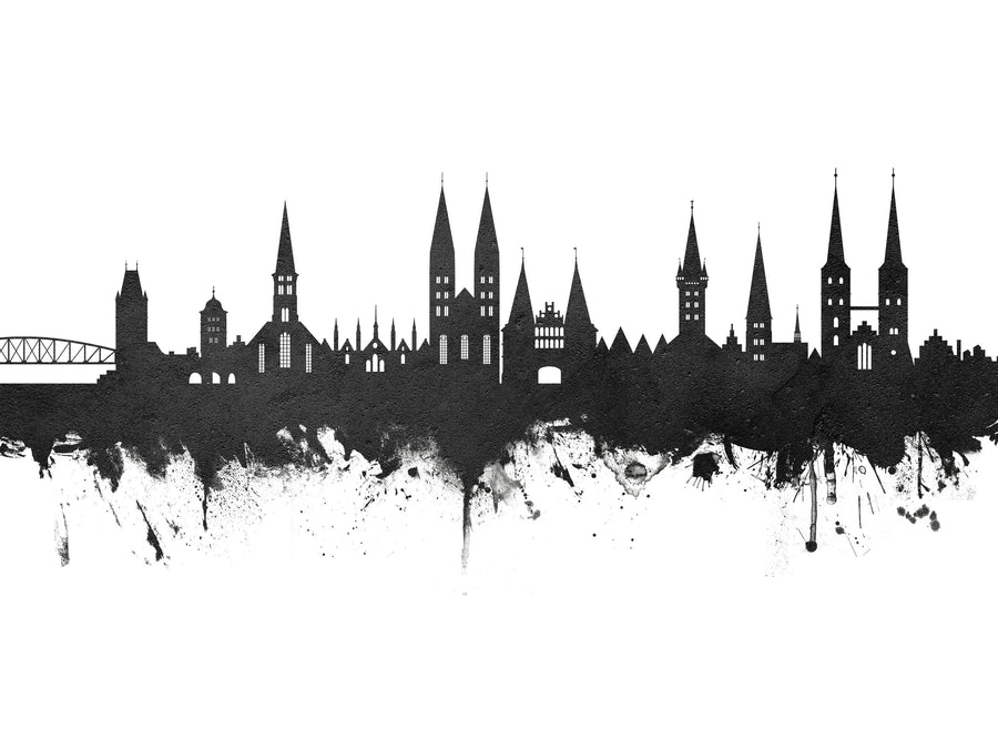 Lubeck Germany Skyline Black & White Mural Wallpaper