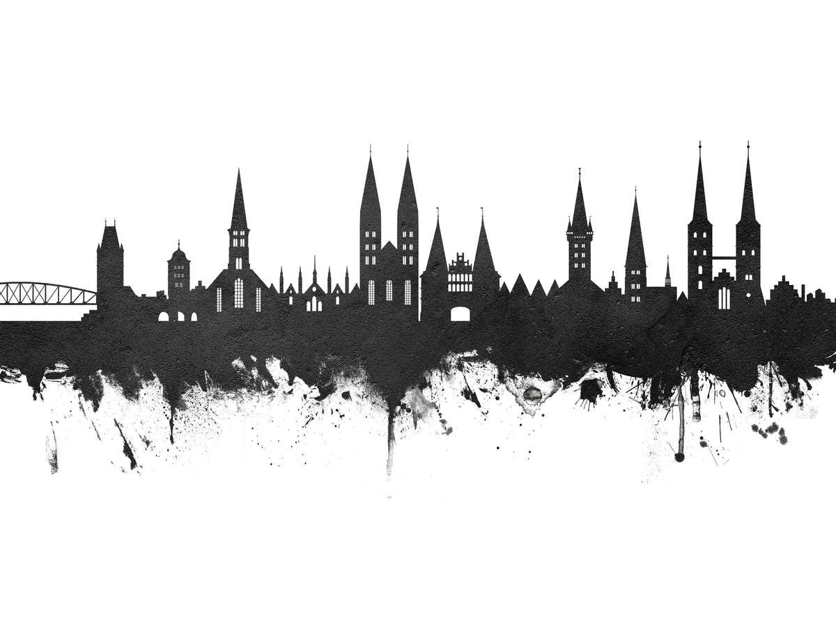Lubeck Germany Skyline Black & White Mural Wallpaper - pure wallpaper artwork