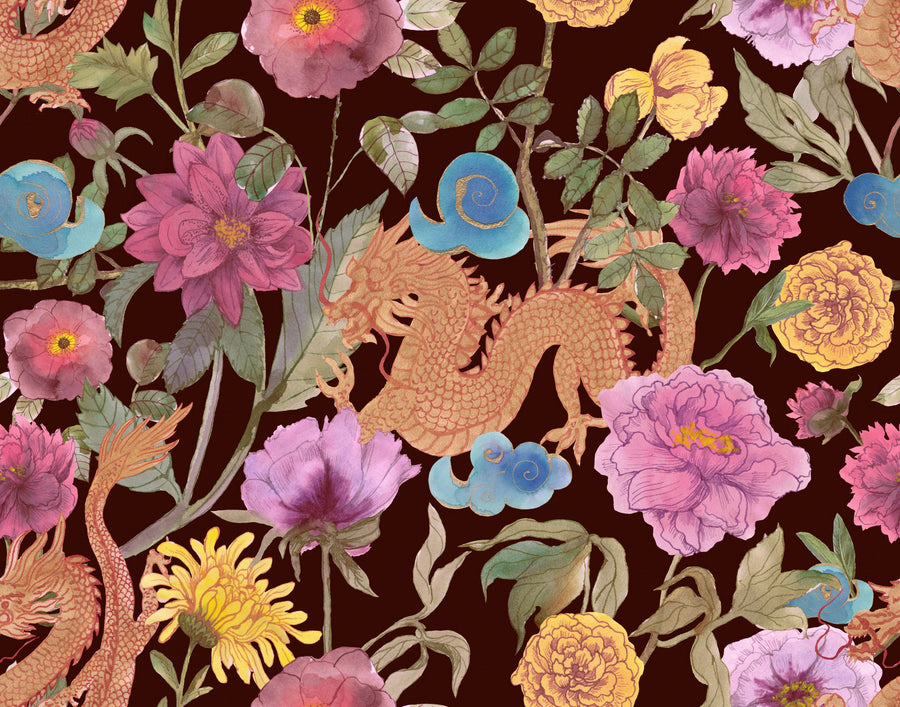 Dragon Bloom Mural Wallpaper