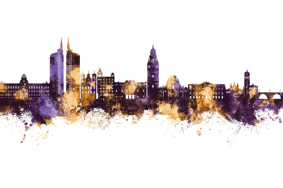 Murcia Spain Skyline Purple & Gold Mural Wallpaper