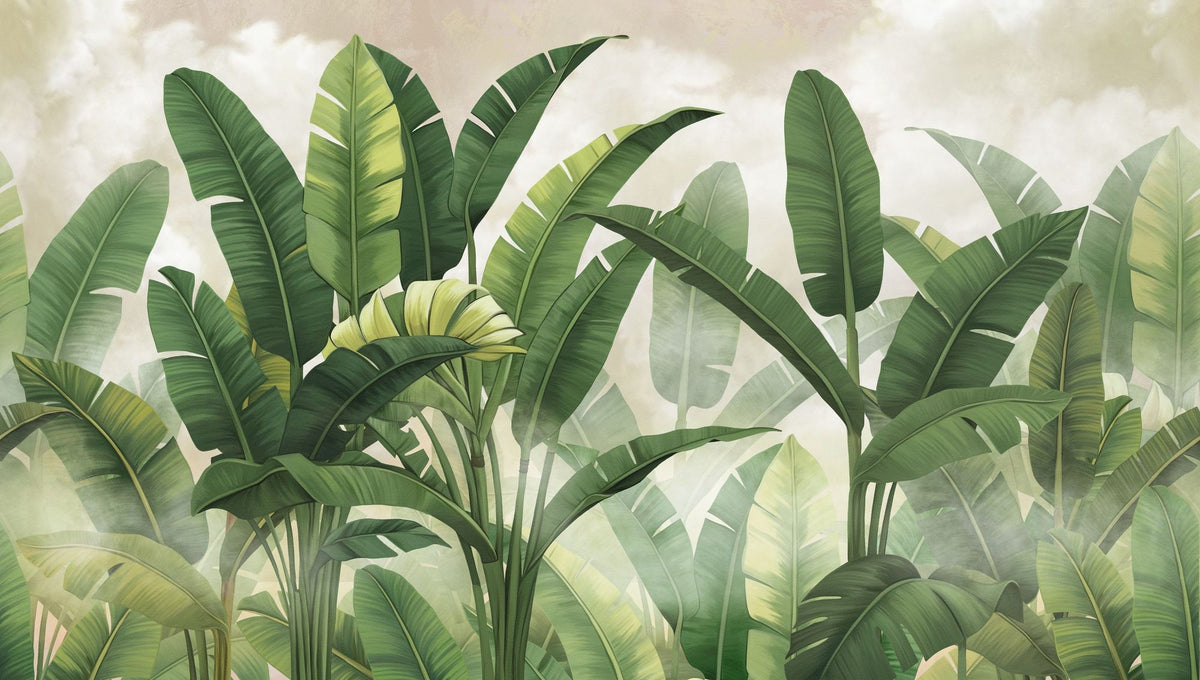 Banana Palms, Bright Green Mural Wallpaper - pure wallpaper artwork