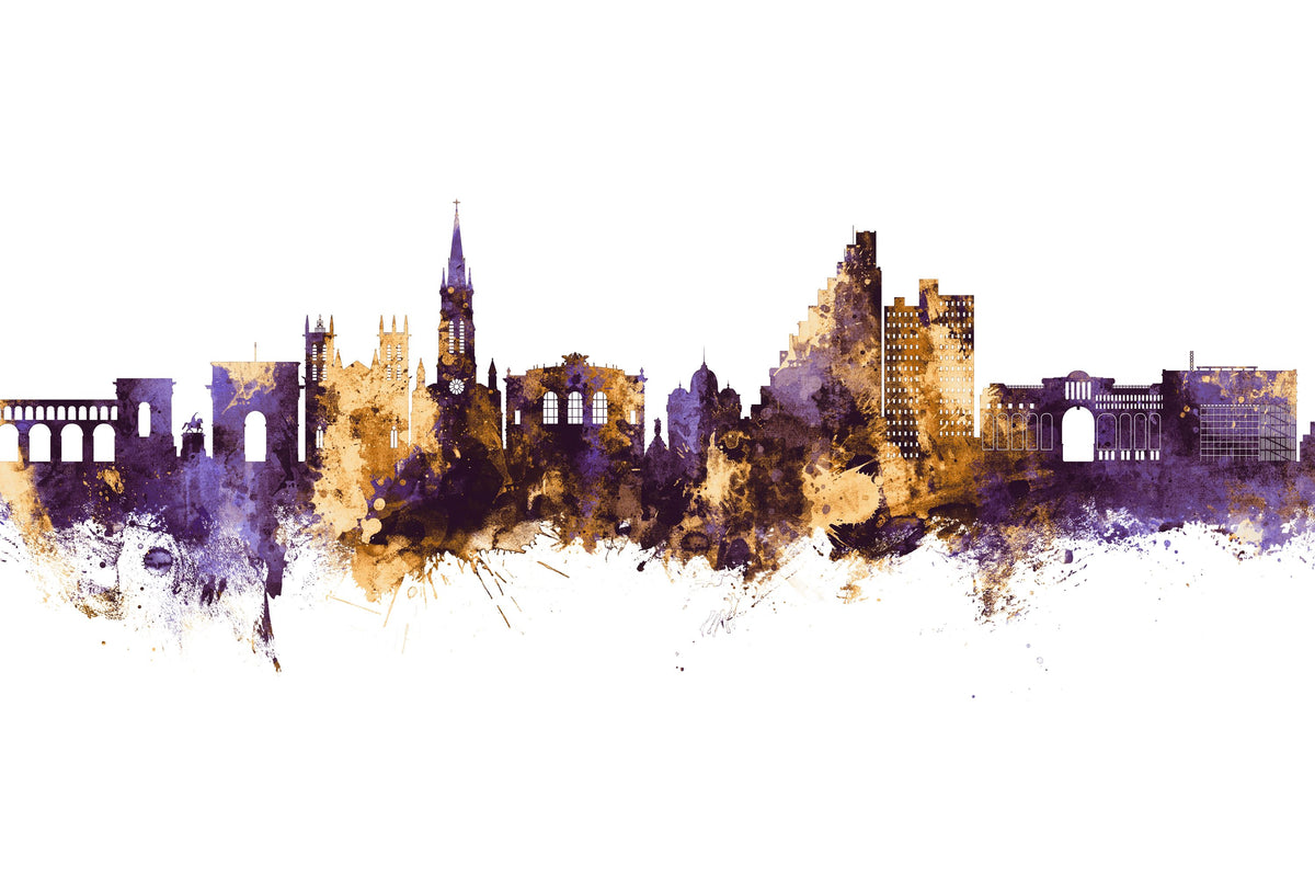 Montpellier Skyline Purple & Gold Mural Wallpaper - pure wallpaper artwork